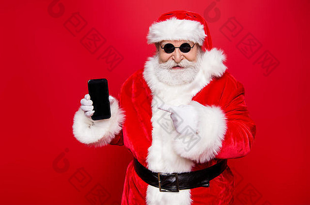 圣诞节期冬天12月出售折扣岁的祖父时尚的圣诞老人传统服装头饰白色胡子指针手指小工具