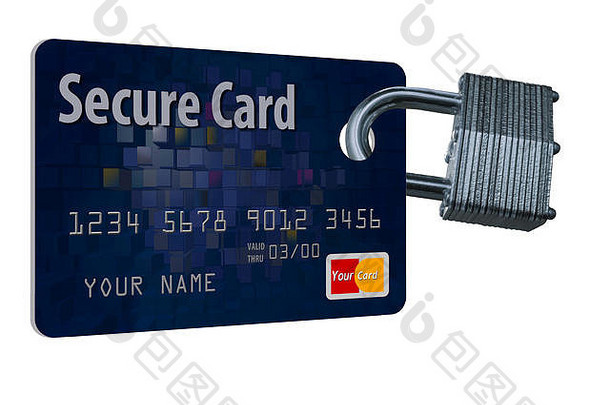 信贷卡锁附加遵循主题卡安全安全信贷卡孤立的白色