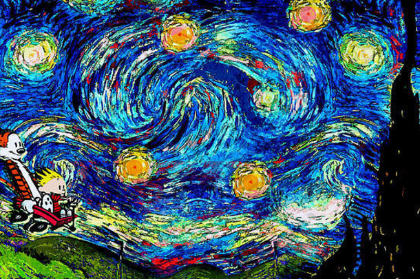 卡尔文霍布斯的梵高布满星星的晚上绘画效果