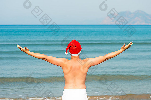 圣诞老人老人假期海享受自由