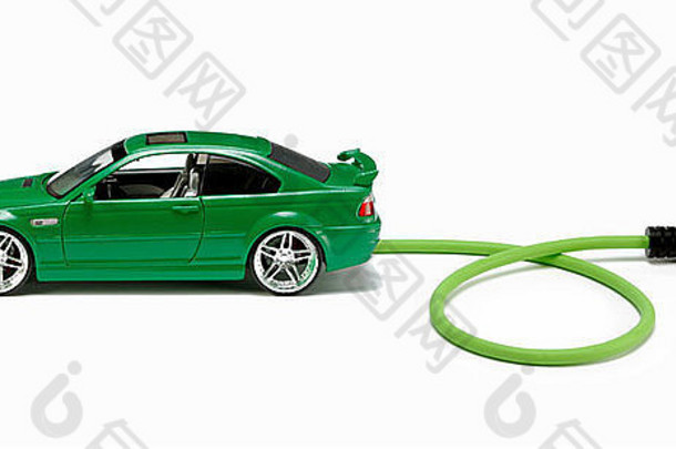 绿色汽车车辆车绿色电扩展权力绳部分插头