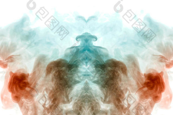 模式彩色的烟背光蓝色的绿松石需要形式头神秘的生物翅膀白色孤立的背景灵魂