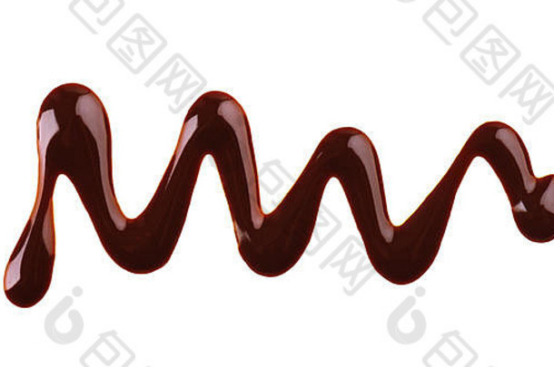 巧克力糖浆小雨孤立的白色背景溅甜蜜的巧克力酱汁前视图