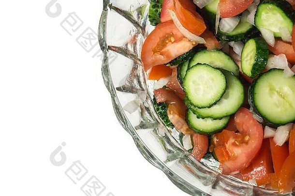 番茄黄瓜沙拉新鲜的切碎蔬菜碗健康的素食者有机食物