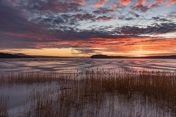 日落冻湖瑞典1