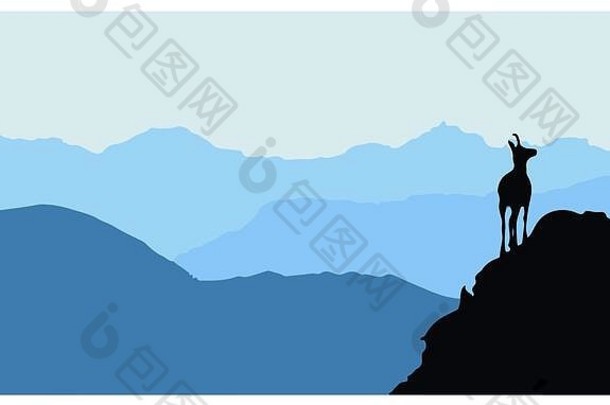 麂皮站前山山背景黑色的轮廓蓝色的背景插图