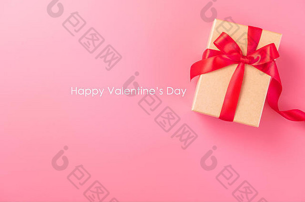卡夫礼物盒子专用红色的丝带玫瑰概念情人节周年纪念日母亲的一天生日问候复制空间前视图