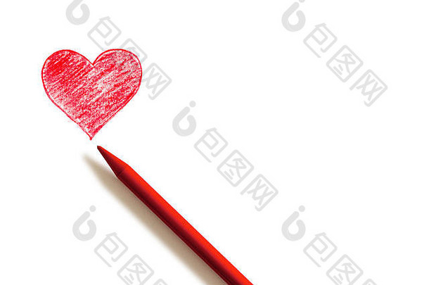 画使爱红色的心铅笔