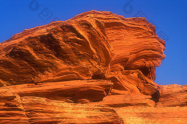 有条纹的红色的岩石形成形状就像一边狮子说谎页面亚利桑那州美国西南