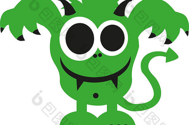 绿色丑陋的怪物微笑