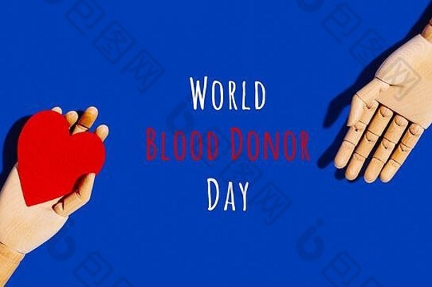 木手大红色的心给手势世界血捐赠一天措辞捐赠健康问题抗体普拉兹马概念横幅格式