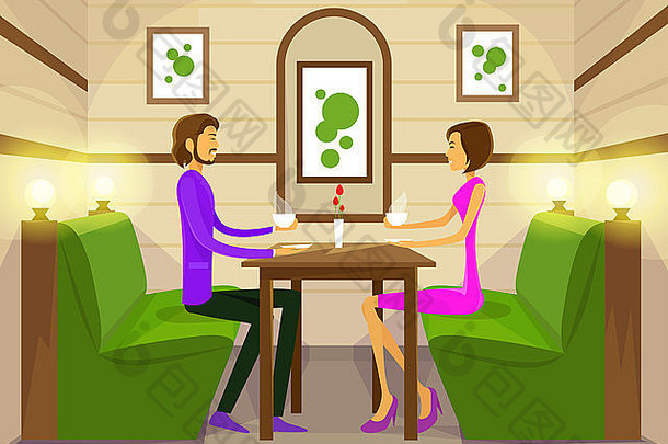 夫妇坐着咖啡馆表格喝咖啡浪漫的爱约会