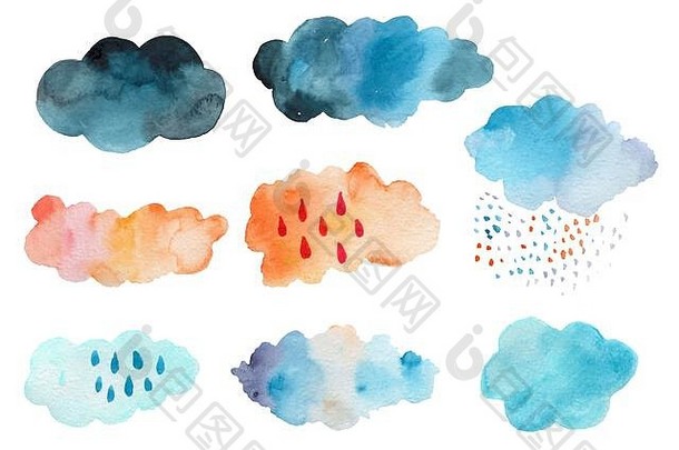 可爱的天气图标预测气象学水彩符号斯堪的那维亚插图