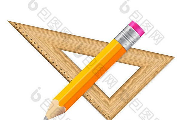 三角形统治者铅笔图标白色背景