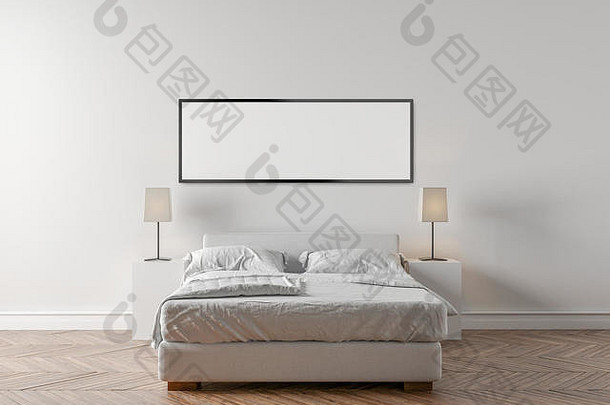 卧室衣柜双床上大白色墙背景图片框架插图