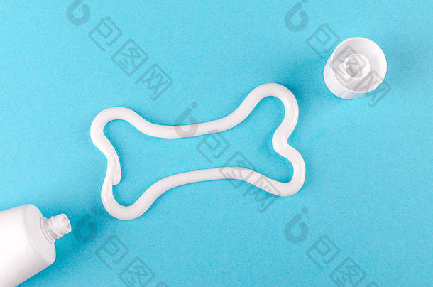 骨白色牙膏动物牙齿护理概念蓝色的背景