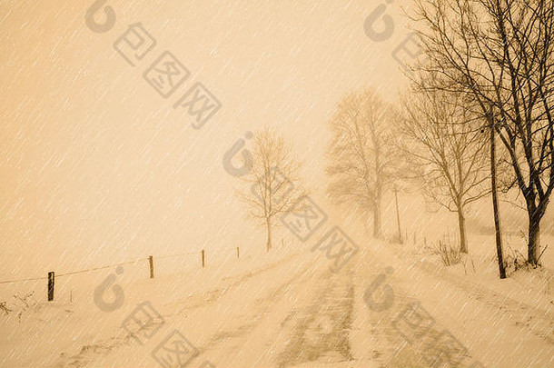冬天天气雪风暴程式化的明信片插图