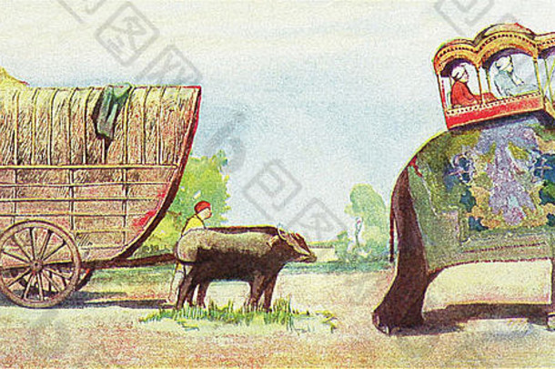 模式旅行车竹子封面婆罗洲大象象轿有罩盖的座位暹罗泰国