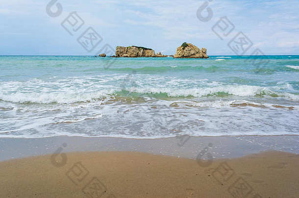 岩石形成普拉苏迪海滩岛科孚岛希腊
