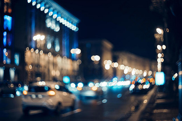 模糊城市晚上散景美丽的摘要背景散焦建筑汽车城市灯人色彩斑斓的散景背景城市