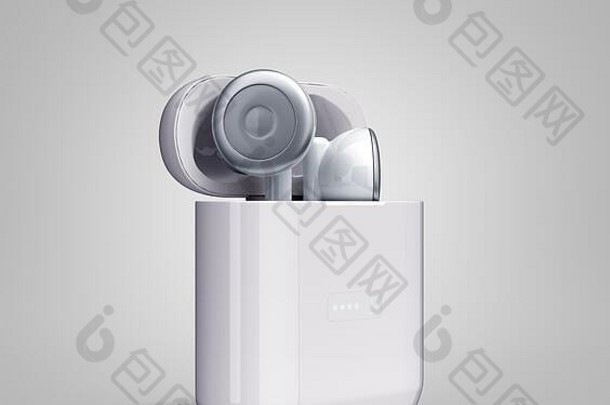 白色无线耳机负责盒子渲染图像灰色梯度