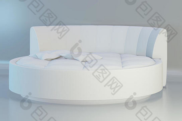 轮优雅的床上软白色枕头前面视图呈现