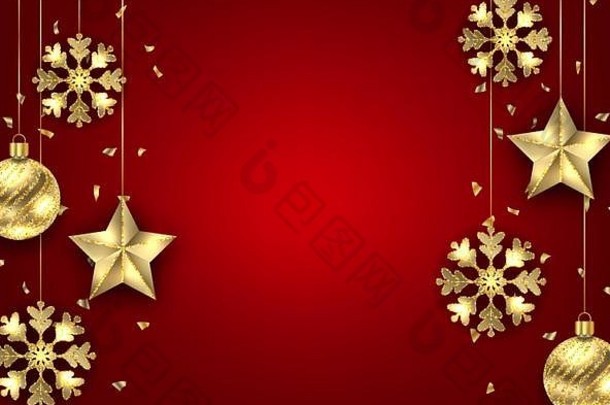 圣诞节背景金球星星雪花