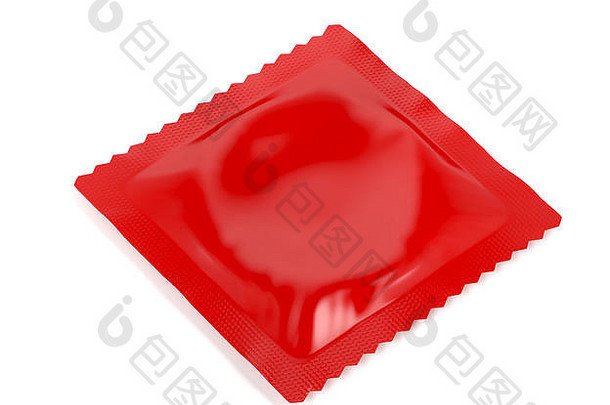 红色的避孕套<strong>包装</strong>白色背景