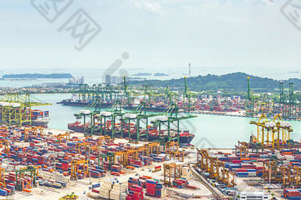 全景新加坡货物航运港口transporational容器