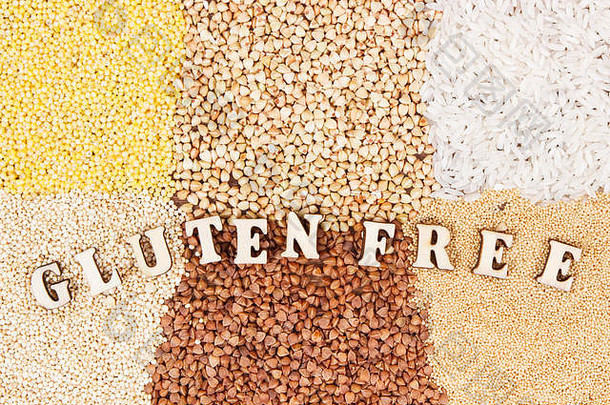 登记谷蛋白免费的堆大米nad燕麦概念健康的食物营养