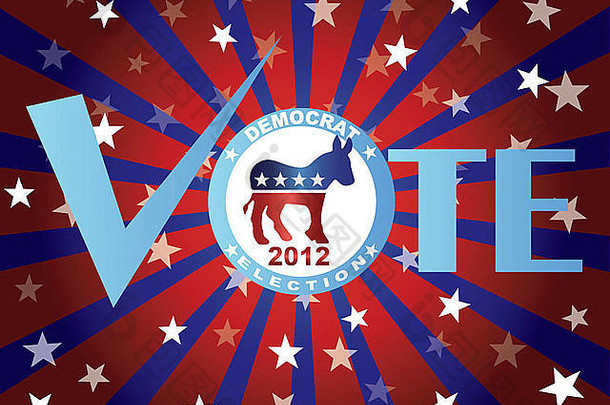 投票民主党人红色的白色蓝色的星星条纹太阳射线横幅插图