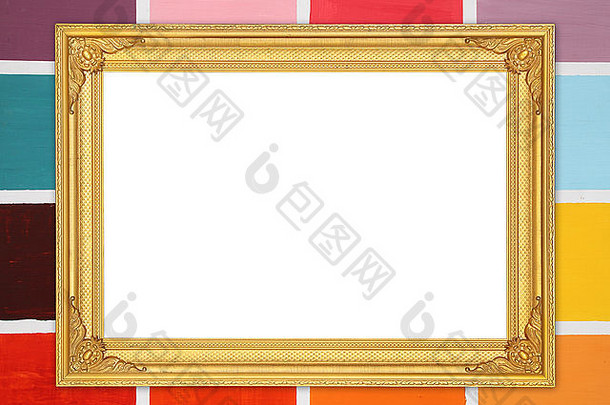 空白金框架色彩斑斓的木墙背景