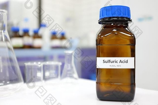 强大的硫酸酸化学棕色（的）琥珀色的玻璃瓶内部实验室复制空间