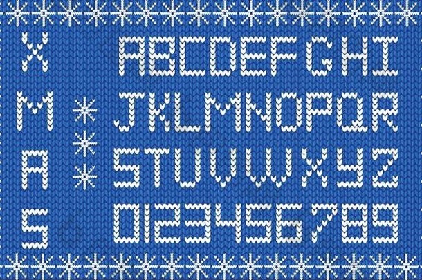 针织一年圣诞节字母框架雪花一年海军蓝色的背景白色针织字母织物圣诞节一年