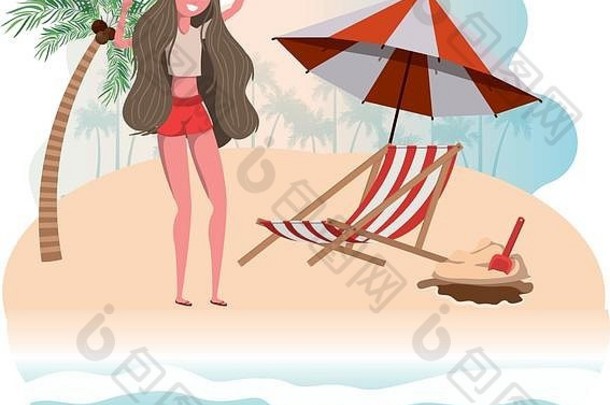女人泳衣海滩伞