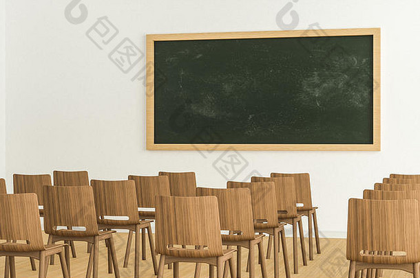 教室椅子内部黑板上前面房间呈现电脑数字画