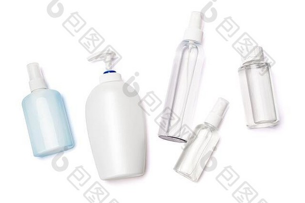 集团手洗手液喷雾液体肥皂瓶孤立的白色背景
