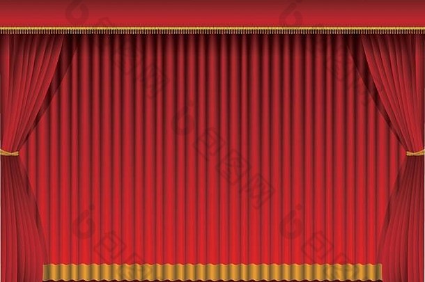 红色的窗帘背景插图