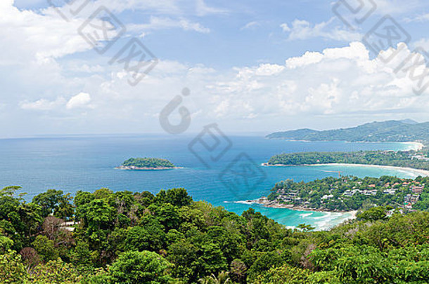 全景空中视图景观湾热带海滩这个词卡伦katanoi普吉岛泰国