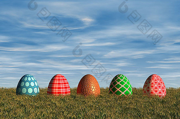 复活节鸡蛋铺设草草地