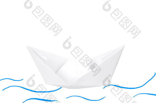 纸船孤立的白色背景纸褶皱船