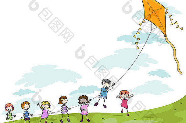 插图孩子们玩风筝