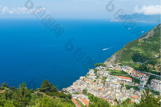 美丽的色彩斑斓的城市景观山地中海海欧洲五渔村传统的意大利体系结构