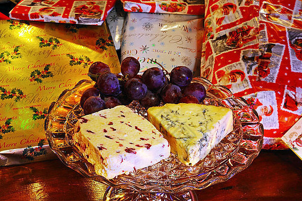 温斯利代尔小红莓蓝色的斯帝尔顿奶酪红色的<strong>葡萄</strong>玻璃板站圣诞节礼物后