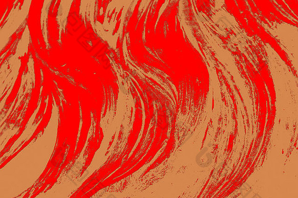 米色摘要背景红色的全面波浪刷中风丙烯酸油漆模仿