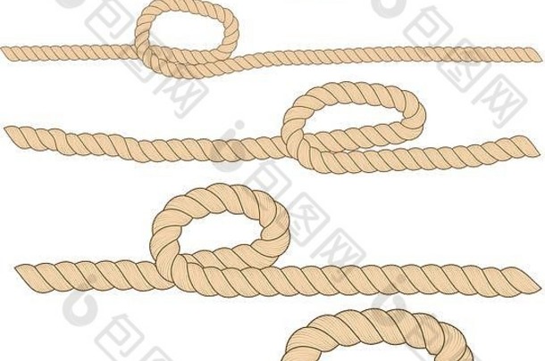 集水平棕色（的）绳子循环孤立的白色背景