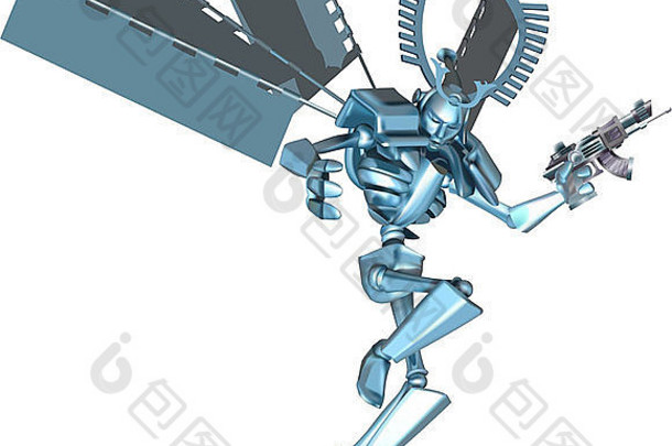时髦的武士机器人很酷的未来主义的漫画风格武士机器人