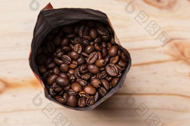前视图咖啡豆子袋