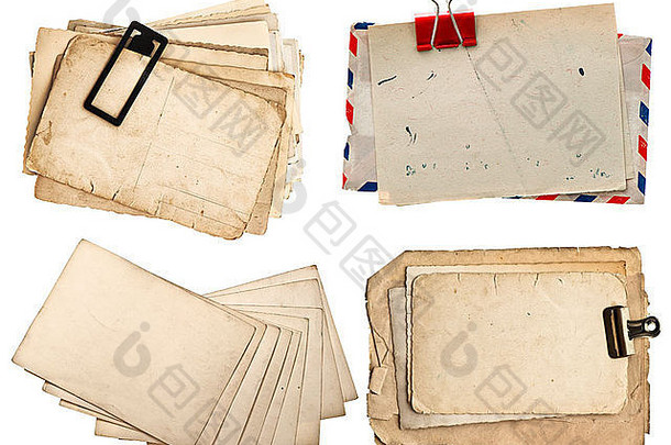 桩明信片孤立的白色背景古董纸表剪辑空气邮件信封复古的设计