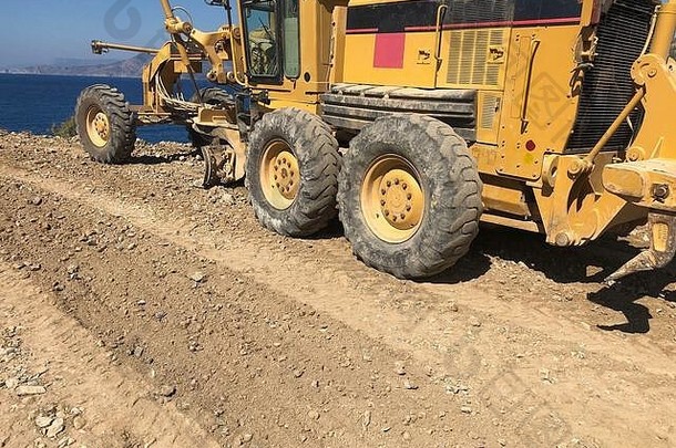 规划路表面电动机度路建设作品土方发掘挖掘岩石土壤